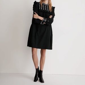 NWT Madewell Embroidered-Bib Ruffle Mini Dress